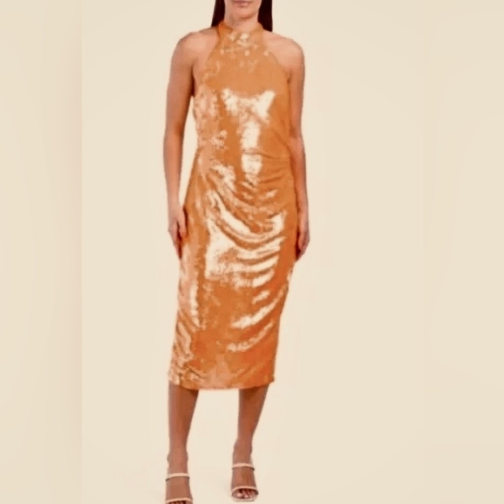 NWT CAROLINE CONSTAS Orange Sequined Backless Dress Size M & NWOT Size XS